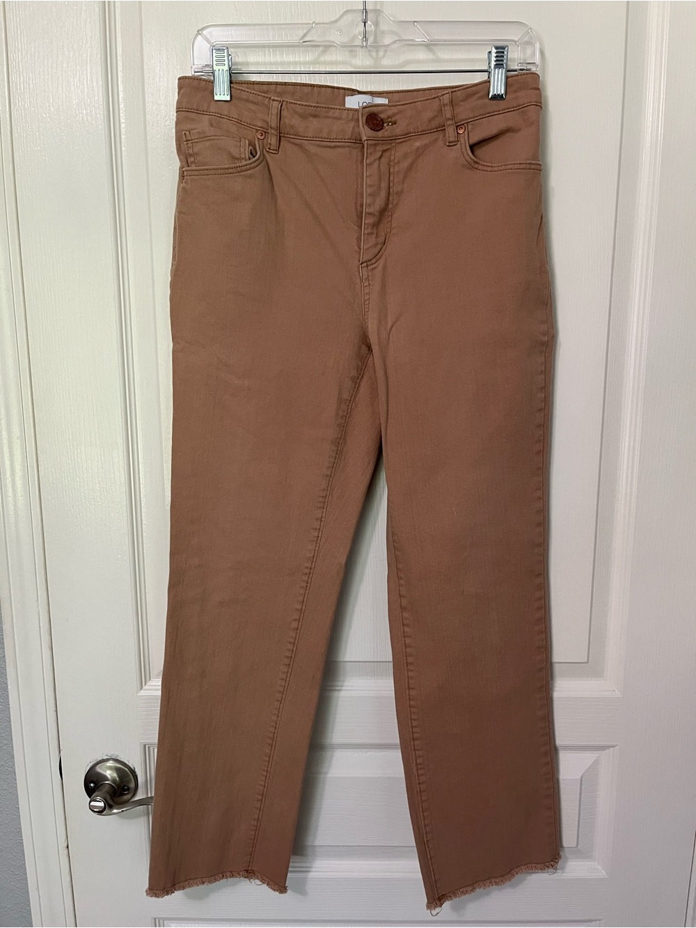 Loft Curvy Straight Leg Jeans in Tan